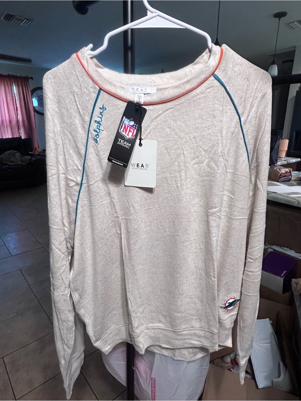 NFL Women's Cream Crew Neck Pullover Sweater and pants with Teal & Coral Accents